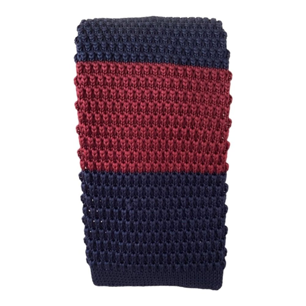 XM Burgundy & Blue Striped Polyester Knit Tie 56"- 2.2" EC